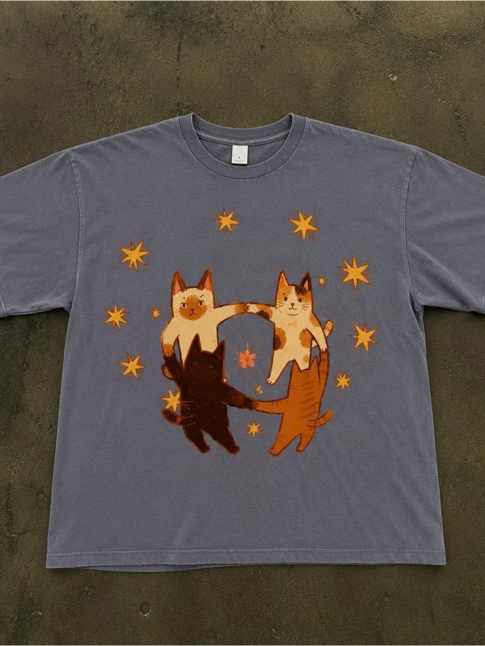 Gildan Gray Short Sleeve Tee with Orange & Cream Cat Circle Graphic